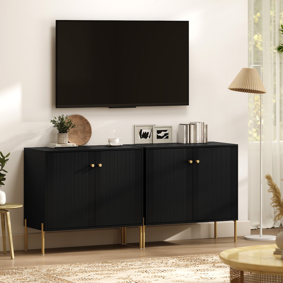 image 1 of HOMCOM Modern Sideboard Buffet Cabinet with Fluted Doors, Coffee Bar Cabinet