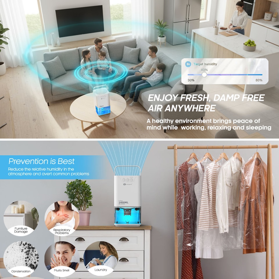 image 1 of 1400ml Mini Dehumidifier for Damp Mould Condensation and Moisture - White