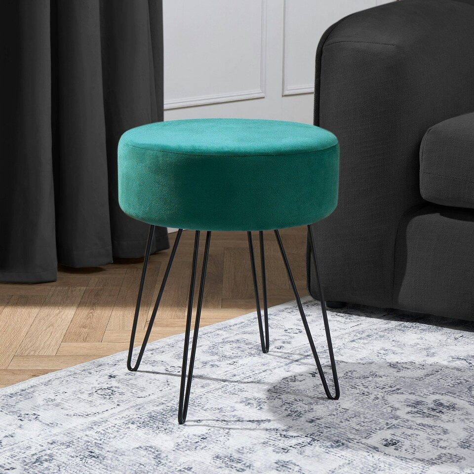 image 1 of OHS Matte Velvet Round Hairpin Stool Home Modern Decor Soft Plush Foot Rest Desk Vanity Chair
