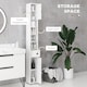 image 3 of kleankin 180cm Tall Bathroom Cabinet, Slim Bathroom Storage Cabinet with 4 Open Shelves, 2 Door Cupboards and Adjustable Shelves, White