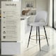 image 2 of Bar Stool Rachel with backrest and velvet look cover, 49 x 58 x 110 cm - Set of 2 Grey | Light Grey/Black