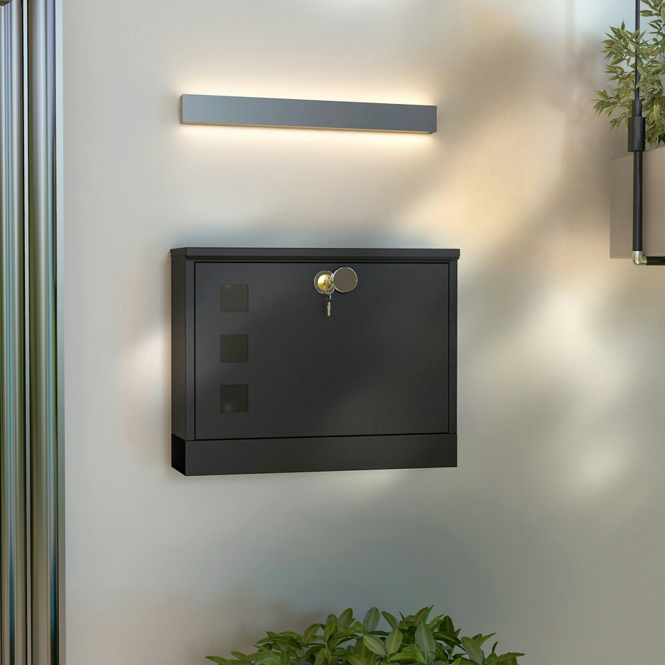 image 1 of HOMCOM Wall Mounted Letterbox Mailbox with Windows and Keys Easy to Install Black
