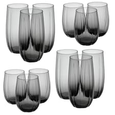 Linka Coloured Glasses Sets Glassware Cup Tall Short Cocktail Tumblers | Multi | Dark Grey 380ml + 500ml