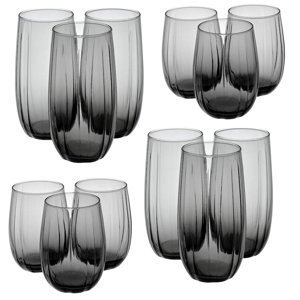 image 1 of Linka Coloured Glasses Sets Glassware Cup Tall Short Cocktail Tumblers | Multi | Dark Grey 380ml + 500ml
