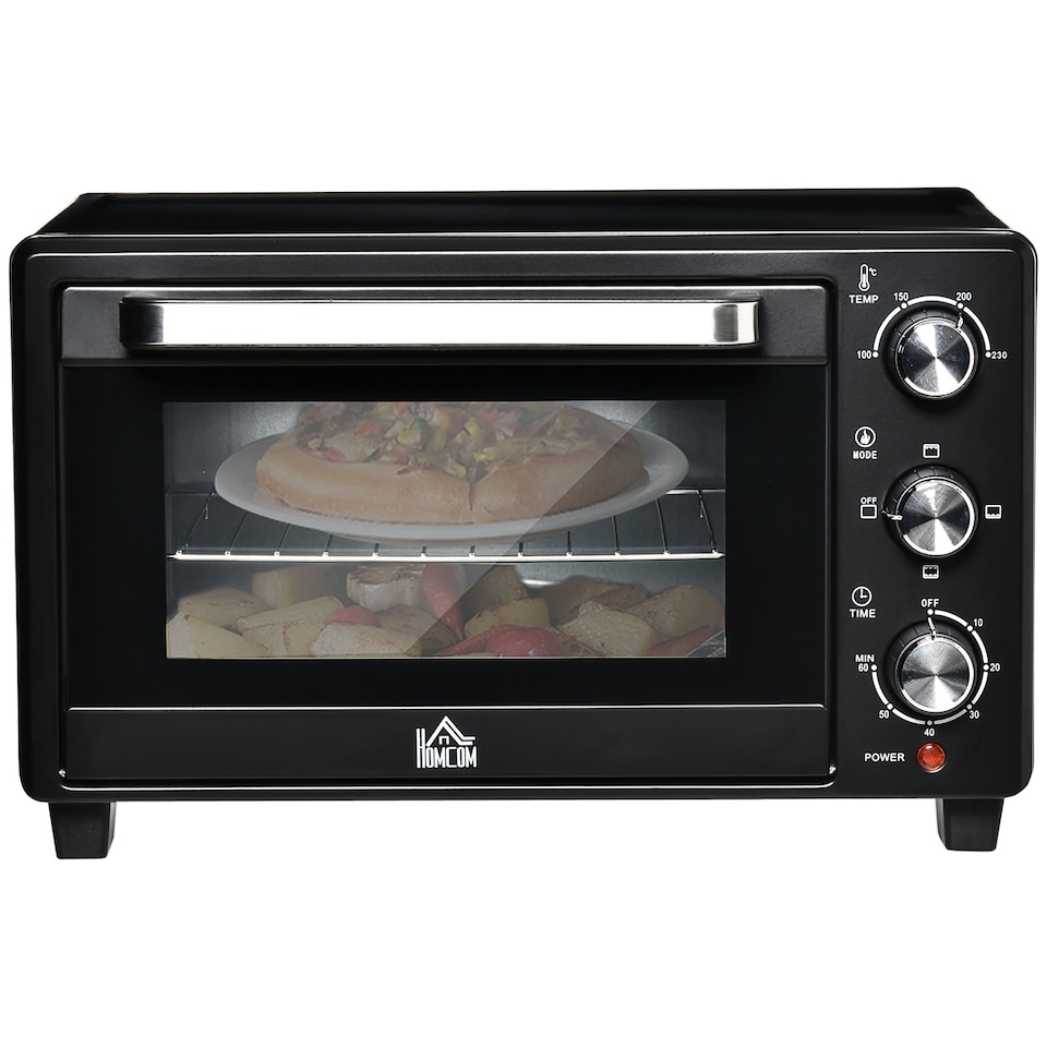 image 1 of HOMCOM Mini Oven, 21L Countertop Electric Grill, Toaster Oven with Adjustable Temperature, Timer, Baking Tray and Wire Rack, 1400W, Black