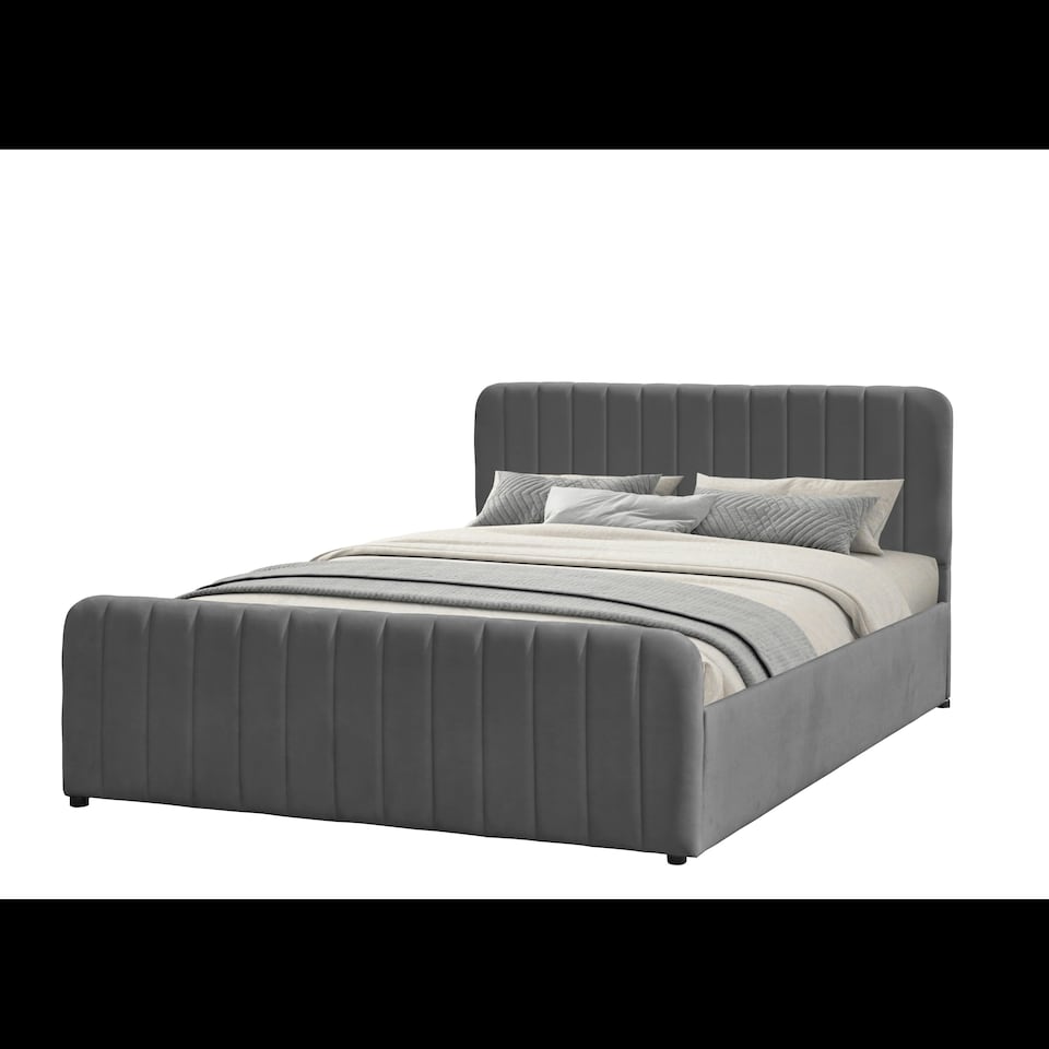 image 1 of 4ft6 Dark Grey Brushed Velvet Gas Lift Ottoman Bedframe
