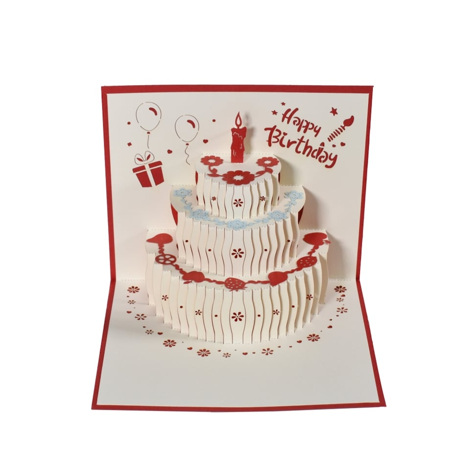 image 1 of Red Fruit Cake Design 3D Pop Up Birthday Card
