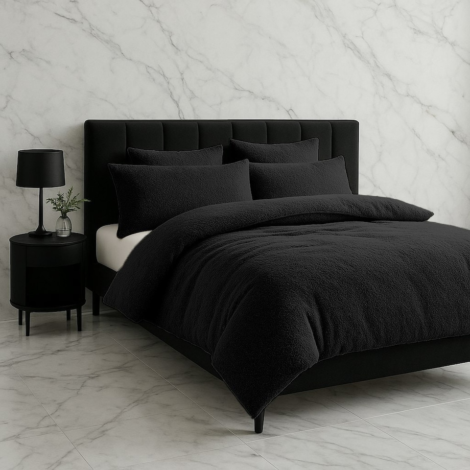 image 1 of Teddy Bear Fleece Soft Cosy Duvet Cover + Pillow Case Set | Yellow | King