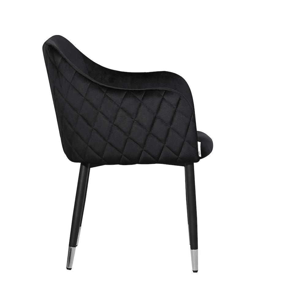 image 1 of Set of 2 Verona Velvet Dining Chairs with Quilted Back & Black Legs - Modern Accent Chair with Silver Foot Tips | Black