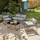 image 6 of Black Metal 4 Piece Garden Set Padded Cushion Glass Tabletop Outdoor Furniture