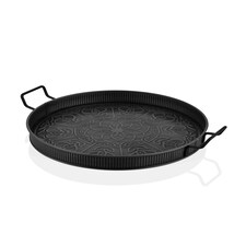 Black Round Serving Tray - 5 cm (H) x 52 cm (W) x 42 cm (D)
