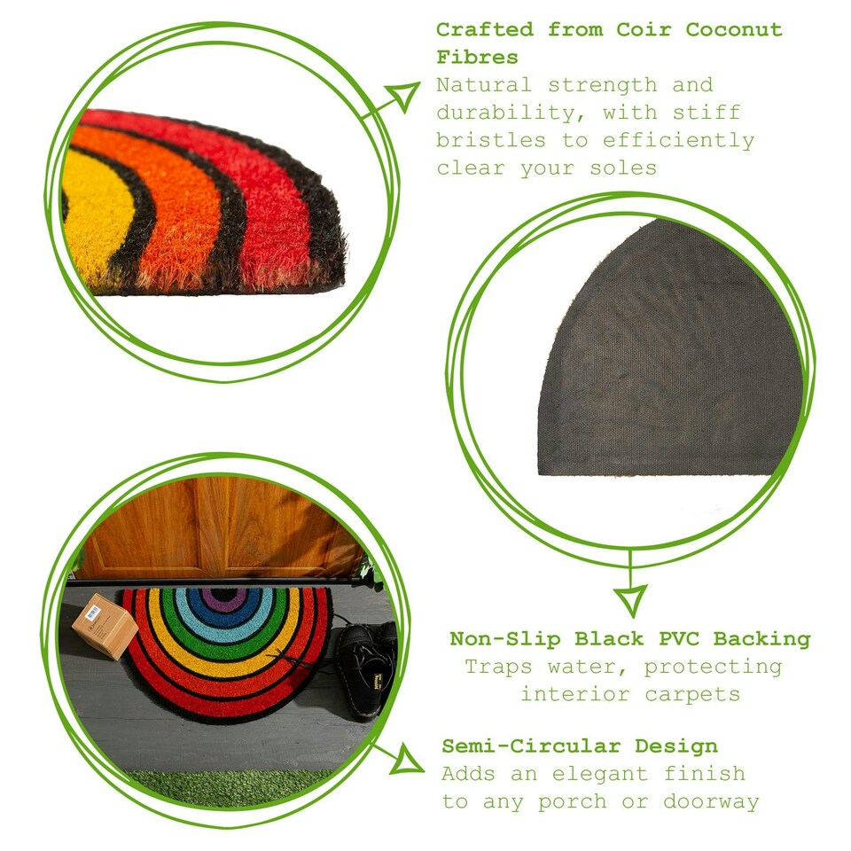 image 1 of Nicola Spring Coir Half Moon Door Mat - 60 x 40cm - Rainbow