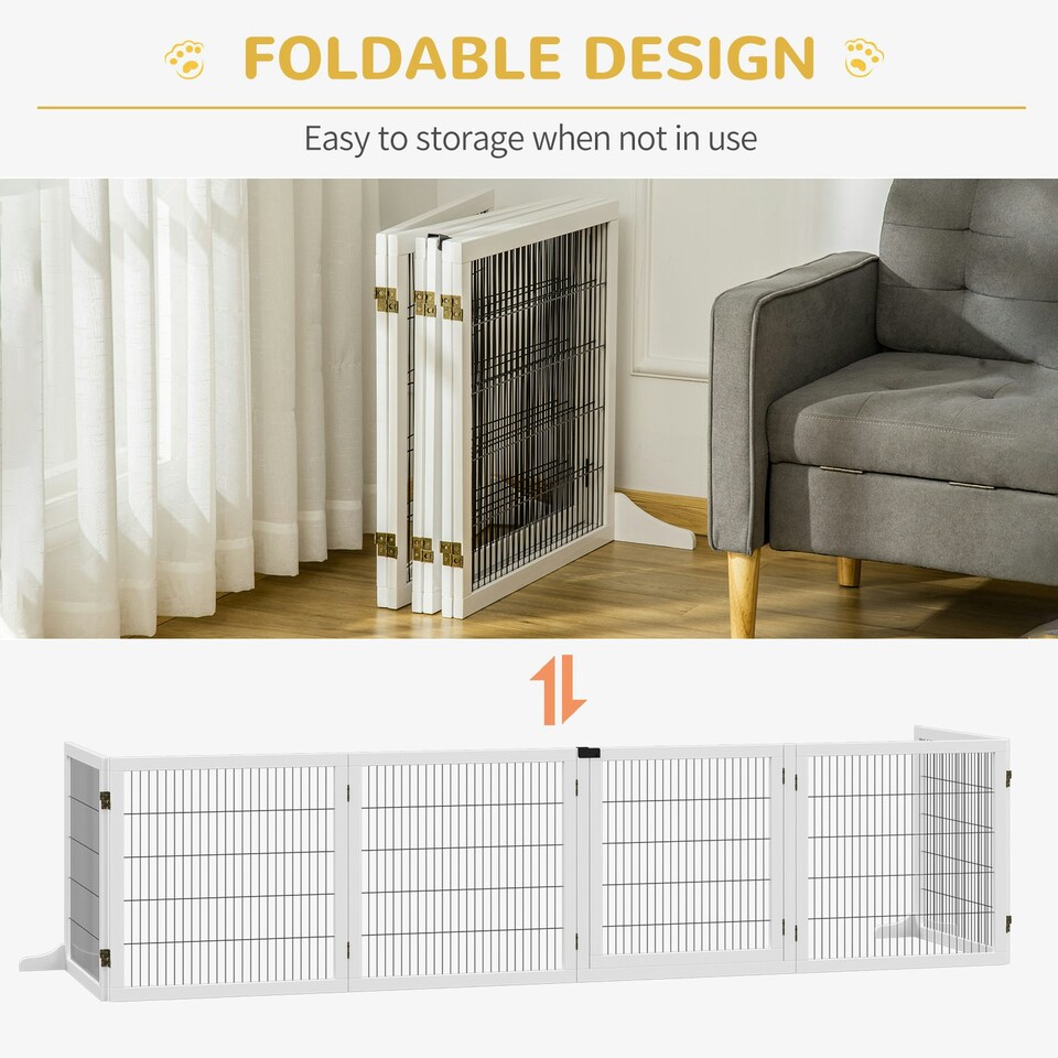image 1 of PawHut Freestanding Pet Dog Gate 6 Panel Foldable Wooden Playpen