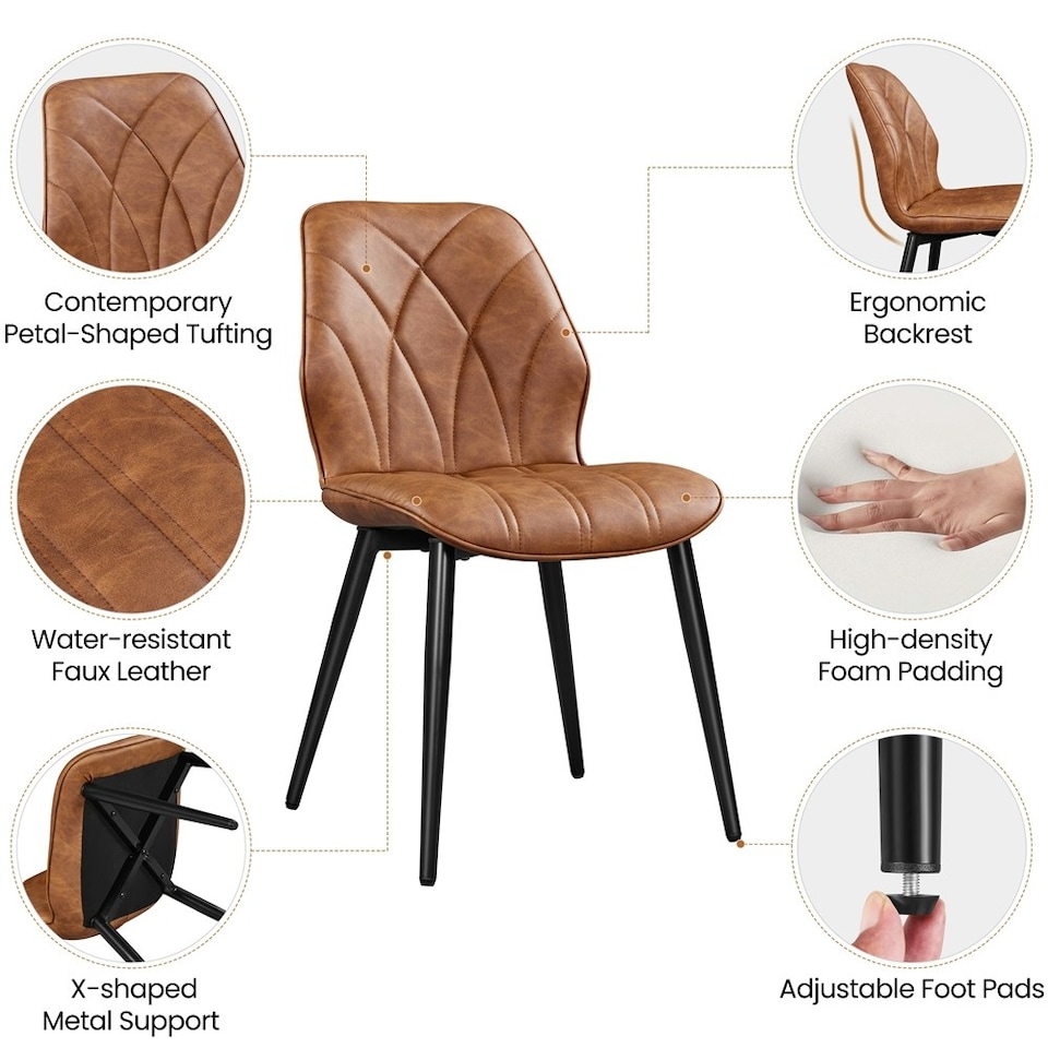 image 1 of Yaheetech Set of 2 Faux Leather Dining Kitchen Chairs with Petal Accented Backrest