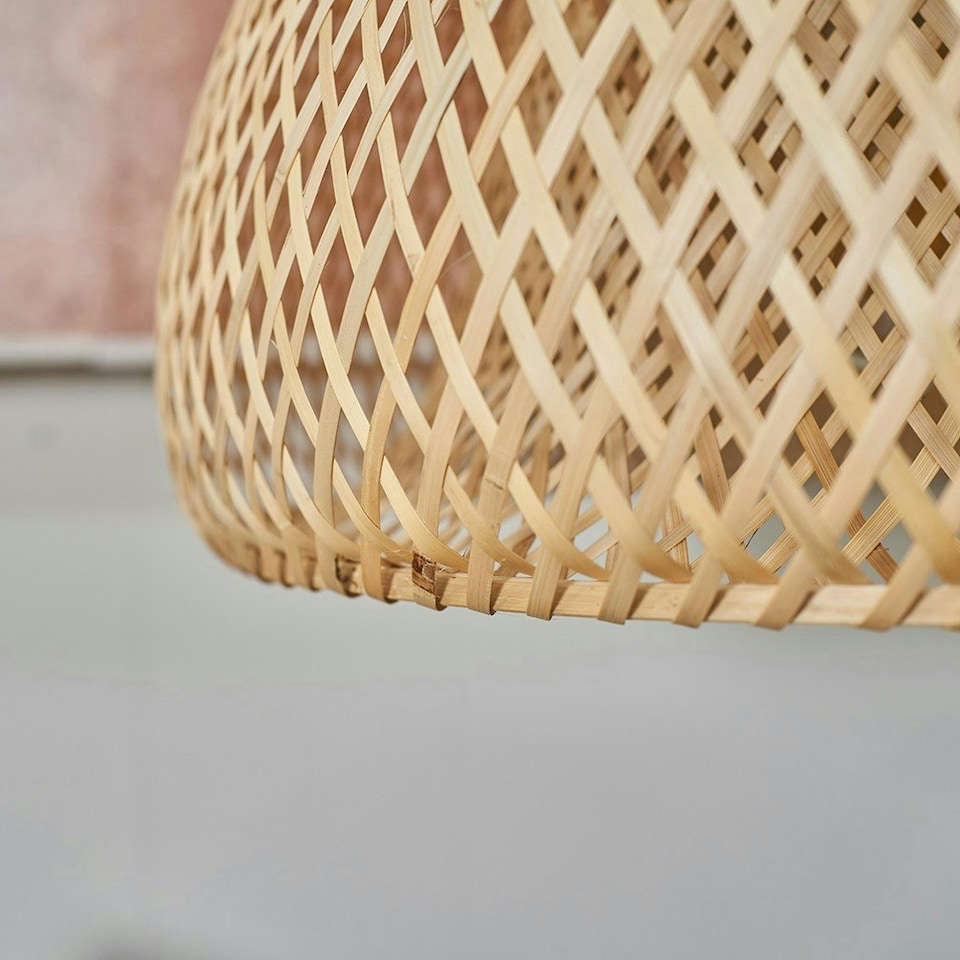 image 1 of ValueLights Perugia Modern Natural Bamboo Lattice Domed Ceiling Pendant/Floor Lamp Light Shade - LED Filament Bulbs In Warm White