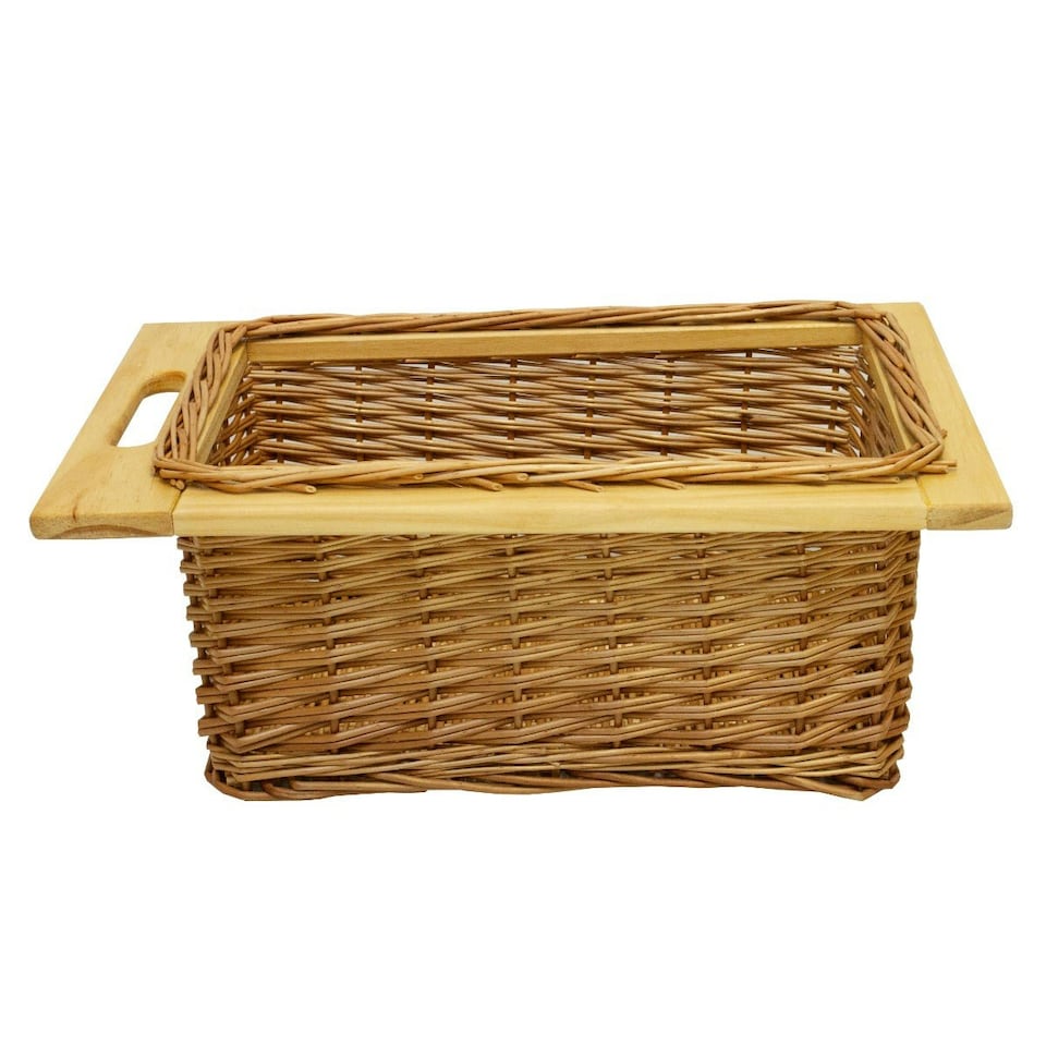 image 1 of 2 x Pull Out Wicker Kitchen Baskets 400mm Brown