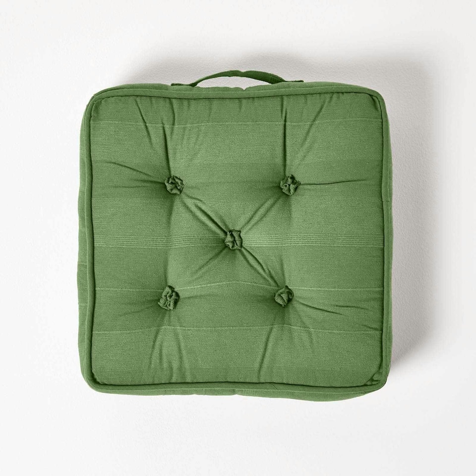 image 1 of Homescapes Rajput Ribbed Cotton Floor Cushion Dark Olive | Green | Dark Olive | 40 x 40 cm