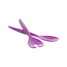 2 Pcs Salad Food Servers Set Mixing Dinner Party Colourful Plastic Fork & Spoon | Purple | Purple | 2