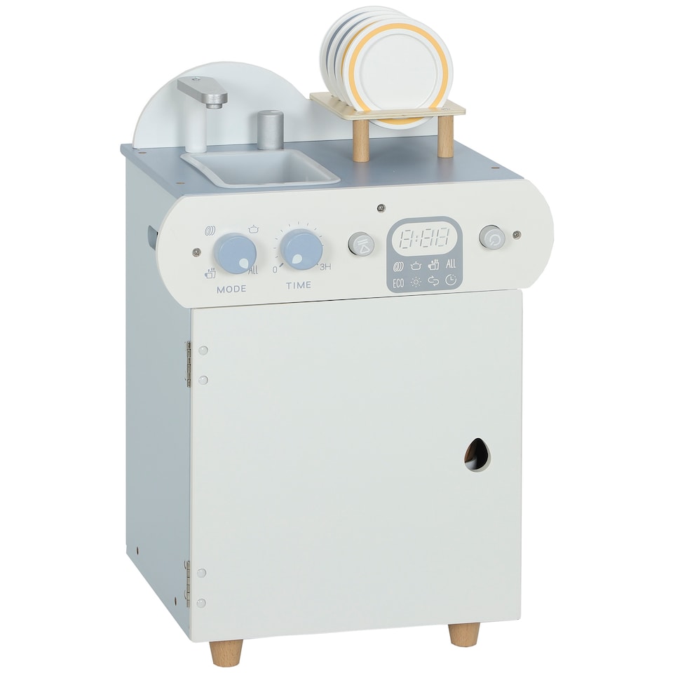 image 1 of AIYAPLAY Wooden Dishwasher Playset, Pretend Play Kitchen for Kids, Kitchen Sink Toys with Faucet, Sink and Accessories, Gift for Boys Girls Toddlers, Light Blue