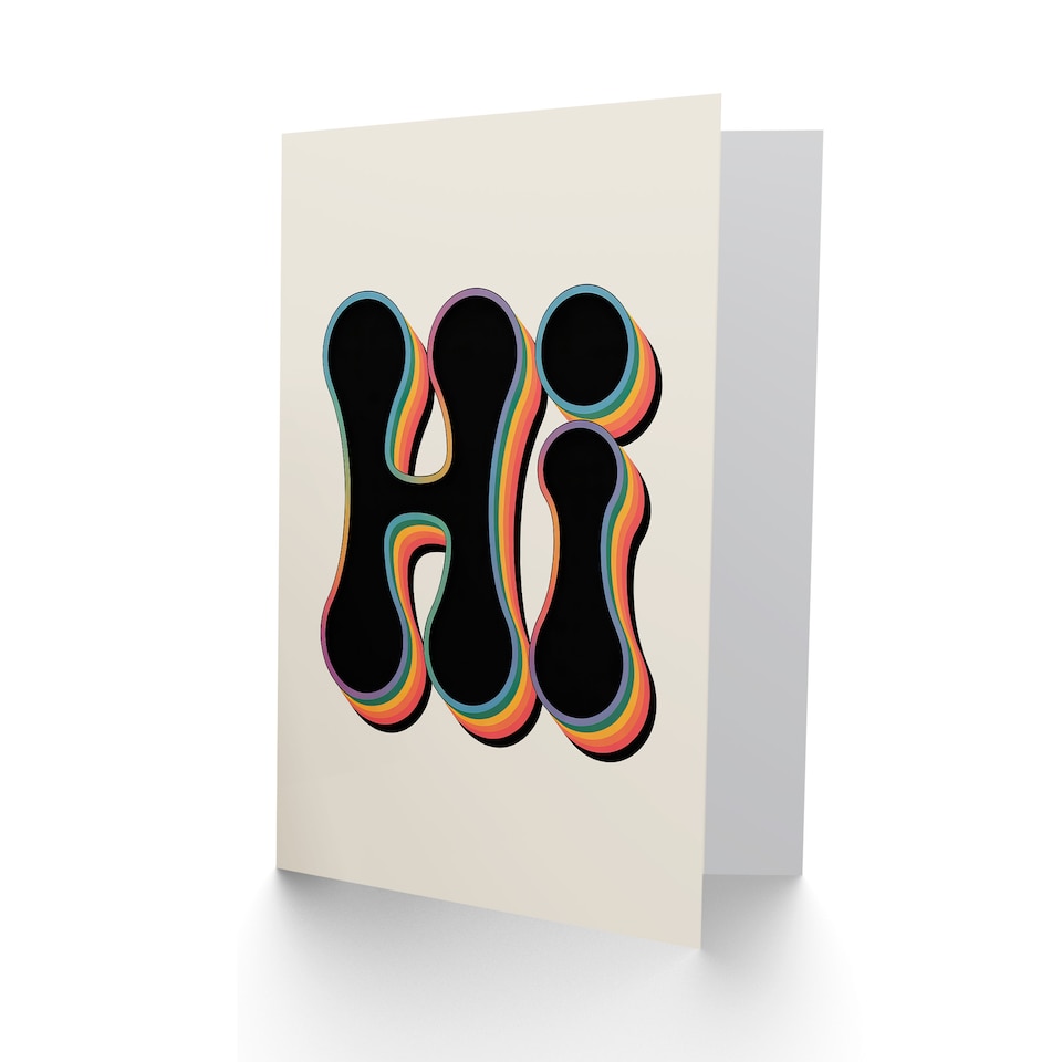 image 1 of Hi Midcentury Modern Rainbow Font Typography Thinking Of You Greeting Card