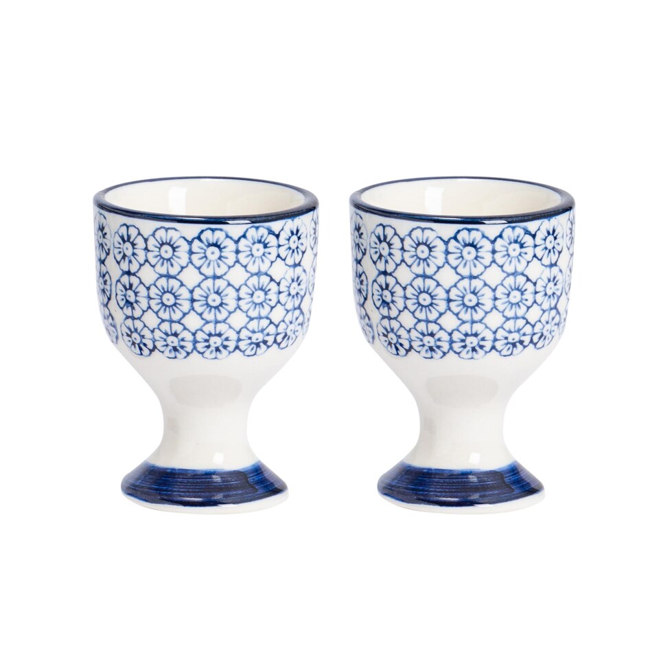 image 1 of Nicola Spring Hand-Printed Egg Cups - 5.5cm - Navy - Pack of 2