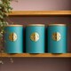 image 2 of Cooks Professional 3 Piece Ribbed Tea, Coffee, & Sugar Cannisters with Bamboo Lids | Stainless Steel Kitchen Storage Bins | Teal & Gold