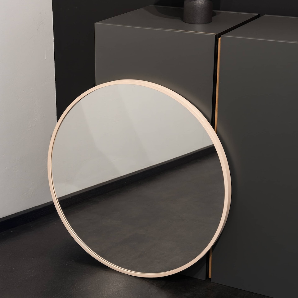 image 1 of Nielsen Jaron Round Wall Mirror - Slim Aluminium Frame - Oak - 60cm