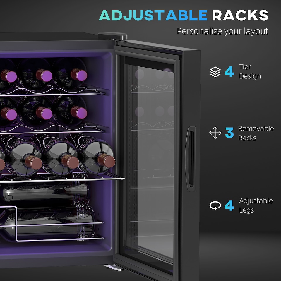 image 1 of HOMCOM 16 Bottle Wine Cooler with Adjustable Temperature Control, Black | Black