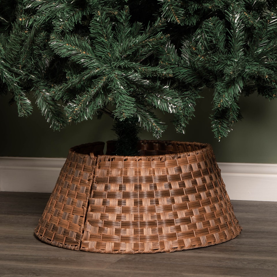 image 1 of 40/58cm Samuel Alexander Medium KD Plastic Wicker Rattan Woven Christmas Tree Skirt in Brown