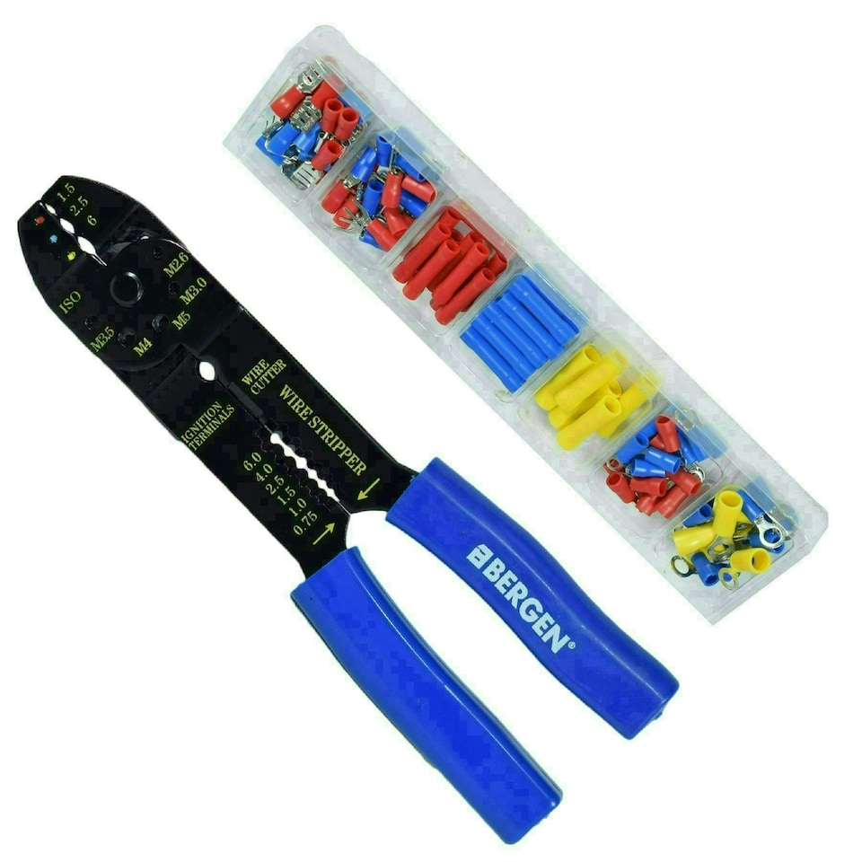 image 1 of Electricians Wire Crimper Crimping Cutting Tool and Spade Terminal Set 101pc