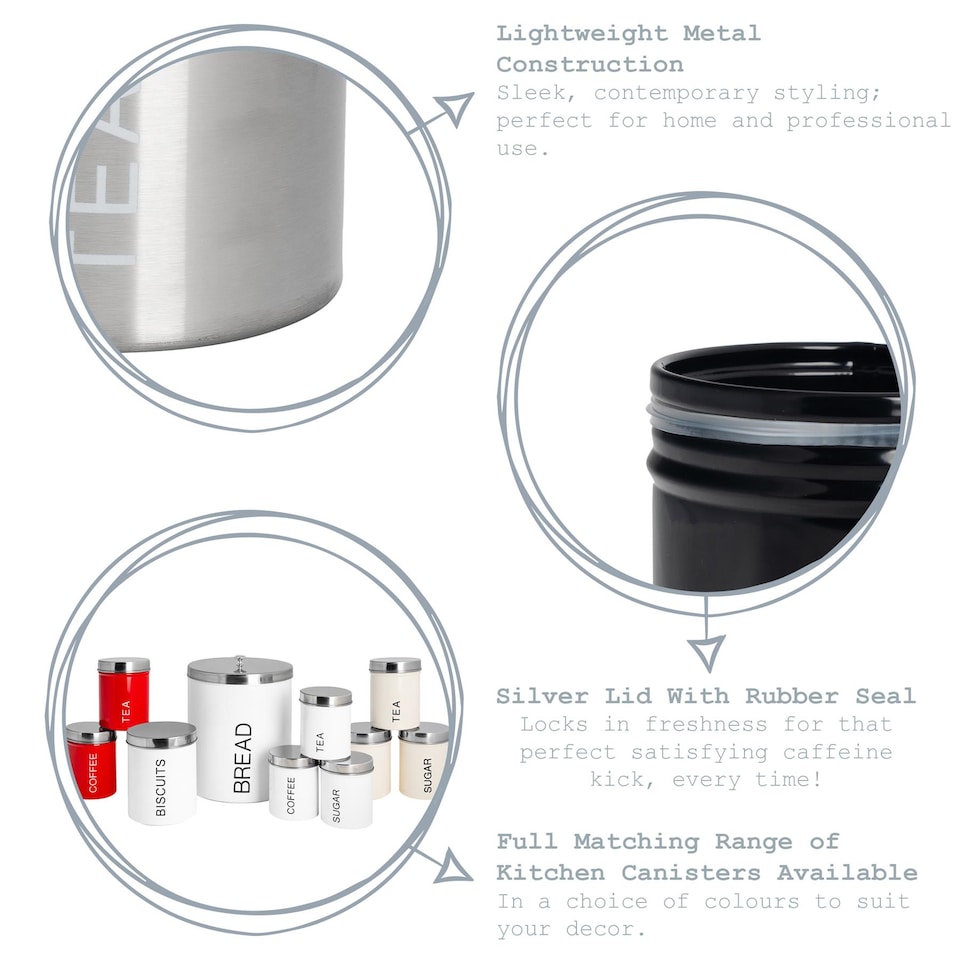 image 1 of Harbour Housewares Round Metal Kitchen Tea Canister - Matt White