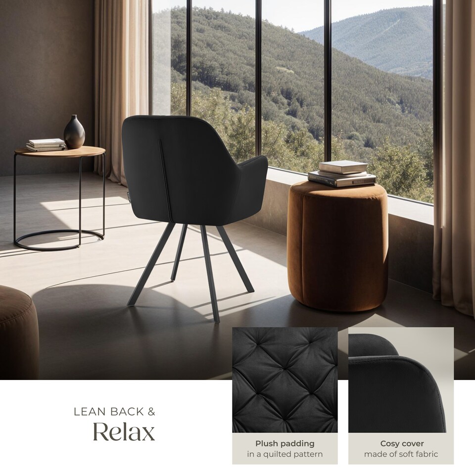 image 1 of Armchair Lucia - padded, quilted pattern, 180 degree swivel chair | Black | black | 4