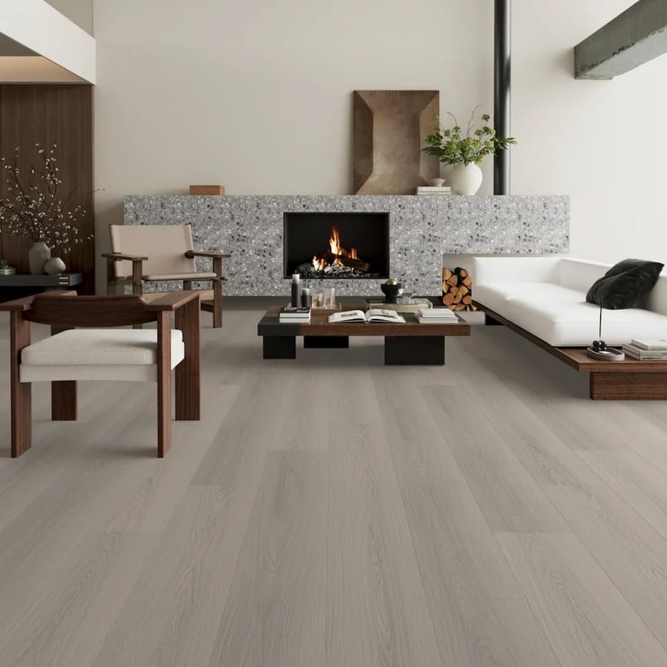 image 1 of Essential Classic Grey Wood Effect SPC Click LVT Flooring - Plank (4.4mm) For Bedroom, Living Room & Kitchen | Grey | Classic Grey Oak | Planks per Pack:  12  | Coverage per Pack: 2.65m² | 1