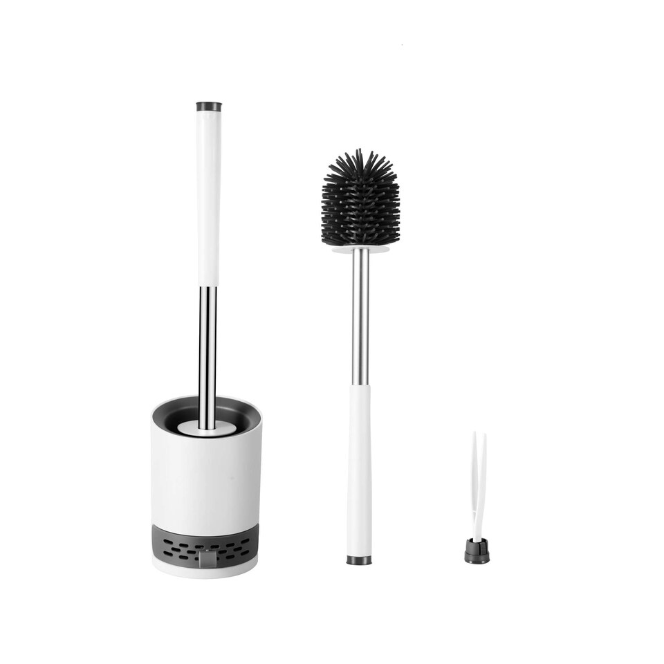 image 1 of Nicoman Round White Toilet Brush & Holder With Silicone Head
