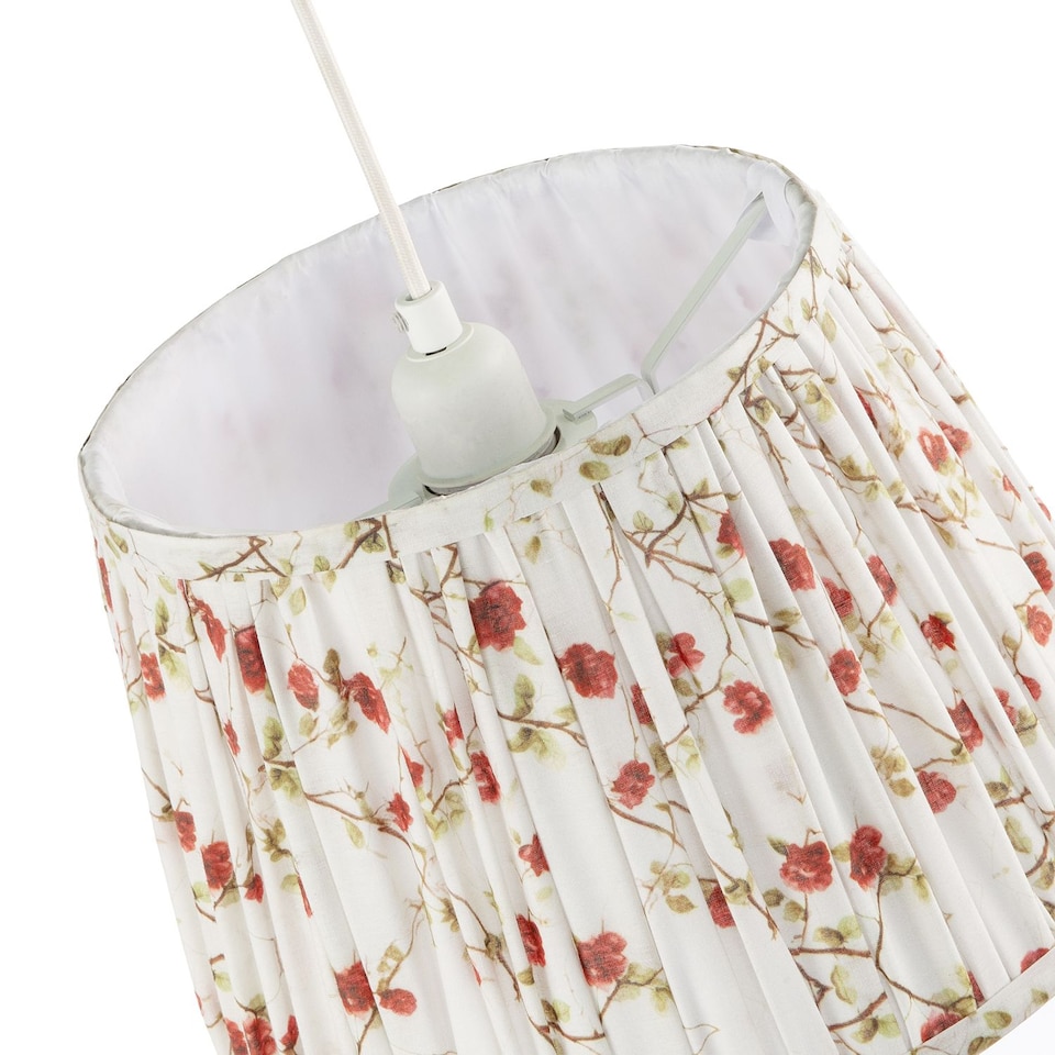 image 1 of Traditional Red and Green Floral Cotton Fabric Pleated Lamp Shade