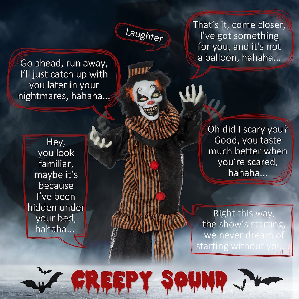 image 1 of Outsunny 67 Inch Life Size Outdoor Halloween Decorations Talking Circus Clown, Animated Prop Animatronic Decor with Light Up Eyes, Laughter