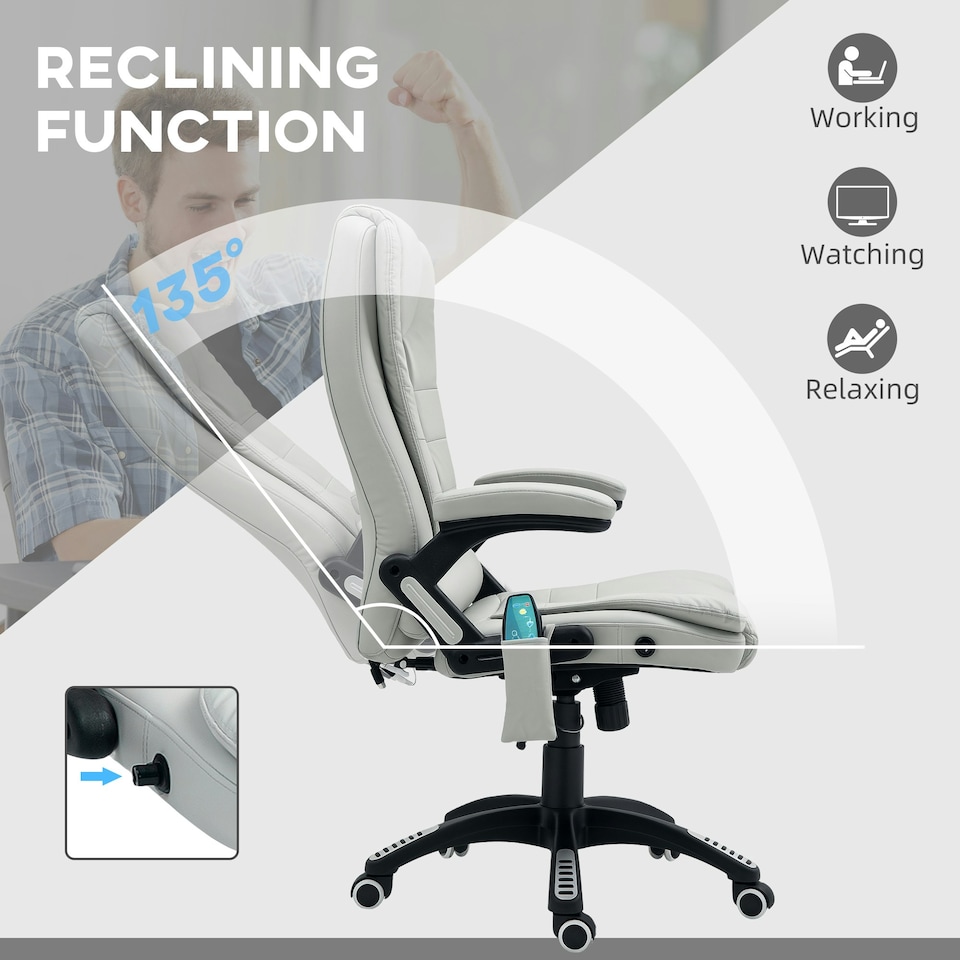 image 1 of HOMCOM Heated Vibrating Massage Chair with Reclining Function, Light Grey