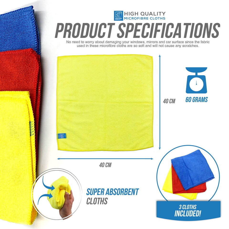 image 1 of Multipurpose Microfibre Cleaning Cloth 40cm x 40cm Super Soft Washable and Lint Free - Pack of 3