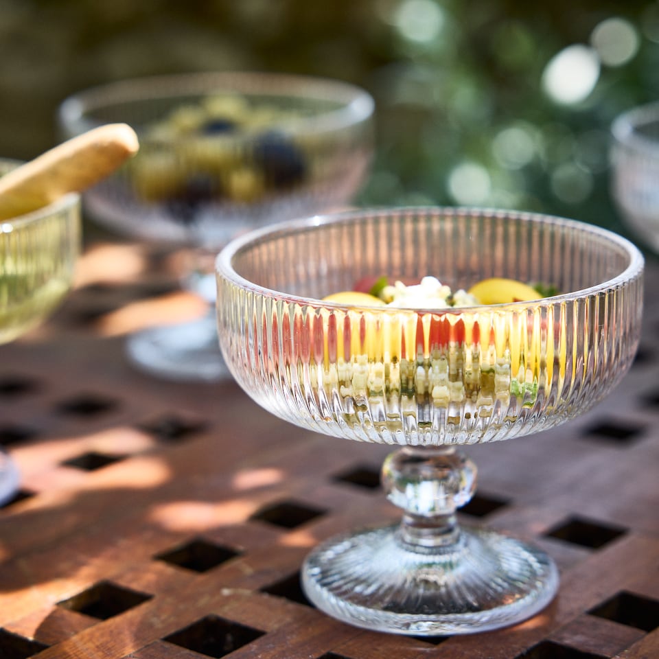 image 1 of Set of 6 Luxury Ribbed Glass Footed Dessert Bowls Wedding Decorations Ideas 300ml | Clear | Clear | Medium | 6