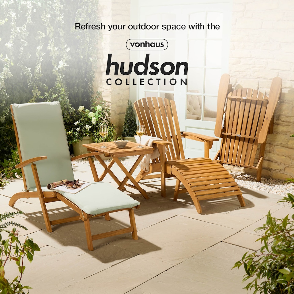 image 1 of Vonhaus Hudson Adirondack Garden Chairs with Teak Oil Acacia Wooden Finish Set of 2 | Brown | 2