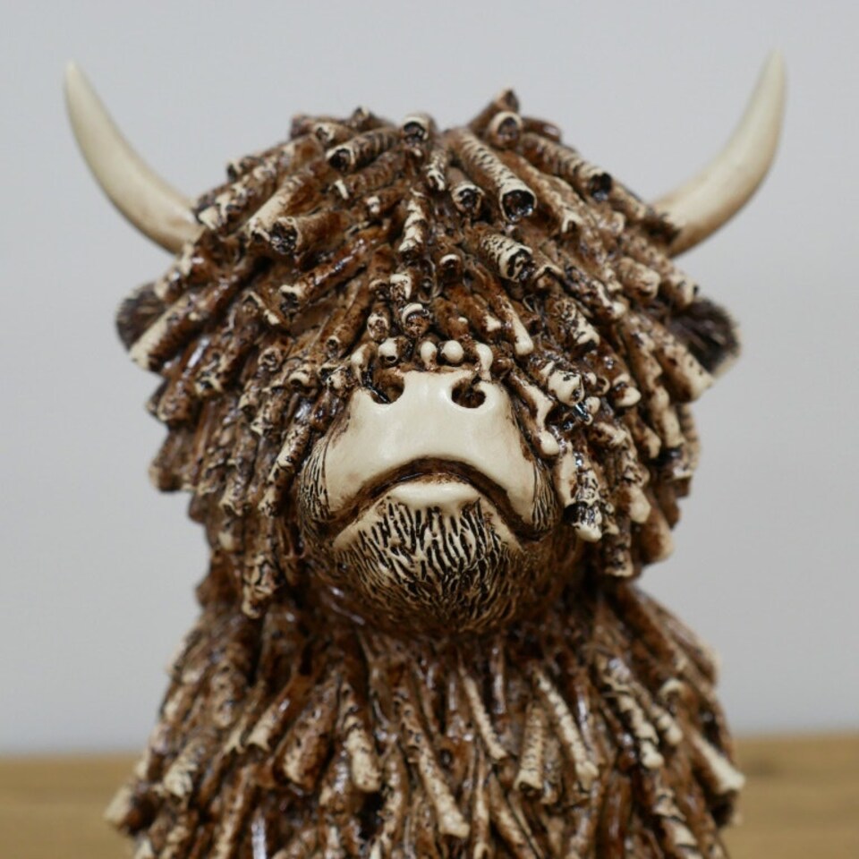 image 1 of Highland Cow Twig Sitting Ornament 18cm Brown