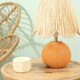 image 2 of ValueLights Sebby Ceramic Globe Textured Table Lamp with Raffia Lamp Shade and LED Bulb Orange
