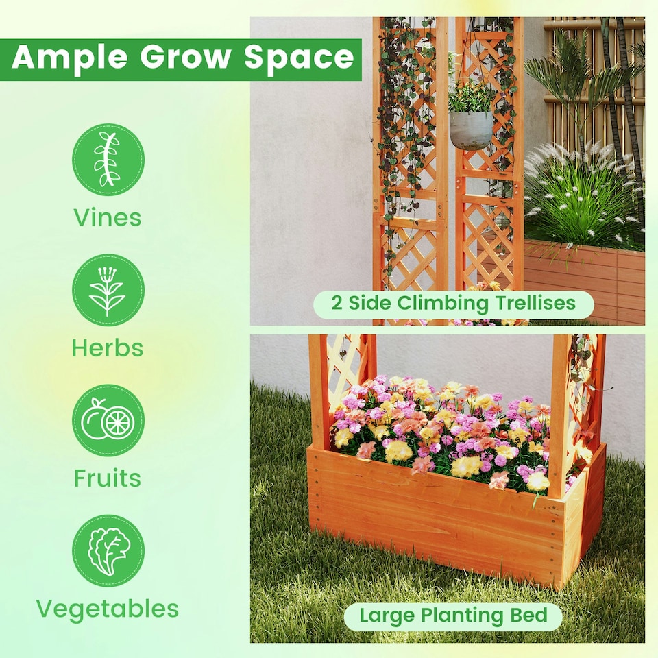 image 1 of COSTWAY Raised Garden Bed Wood Planter Box with Trellis Orange