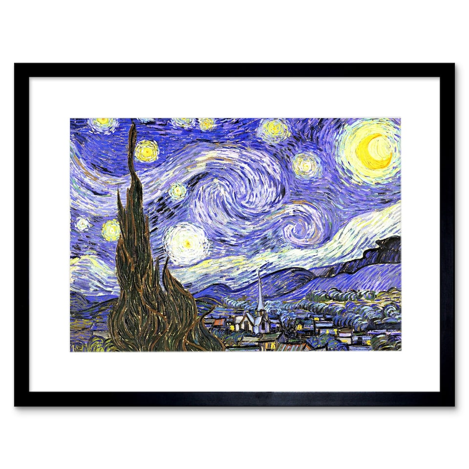 image 1 of Vincent Van Gogh Starry Night Old Master Painting 12x16" Framed Wall Art Print