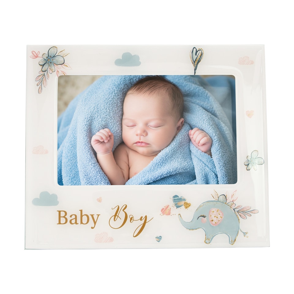 image 1 of Baby Boy Baby Picture Frame with Duck Egg Blue Elephant and Hearts