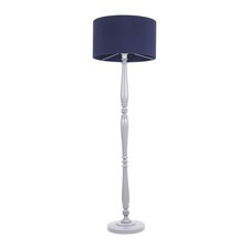 ValueLights Victoria Grey Wood Floor Lamp Navy Blue Shade and Bulb