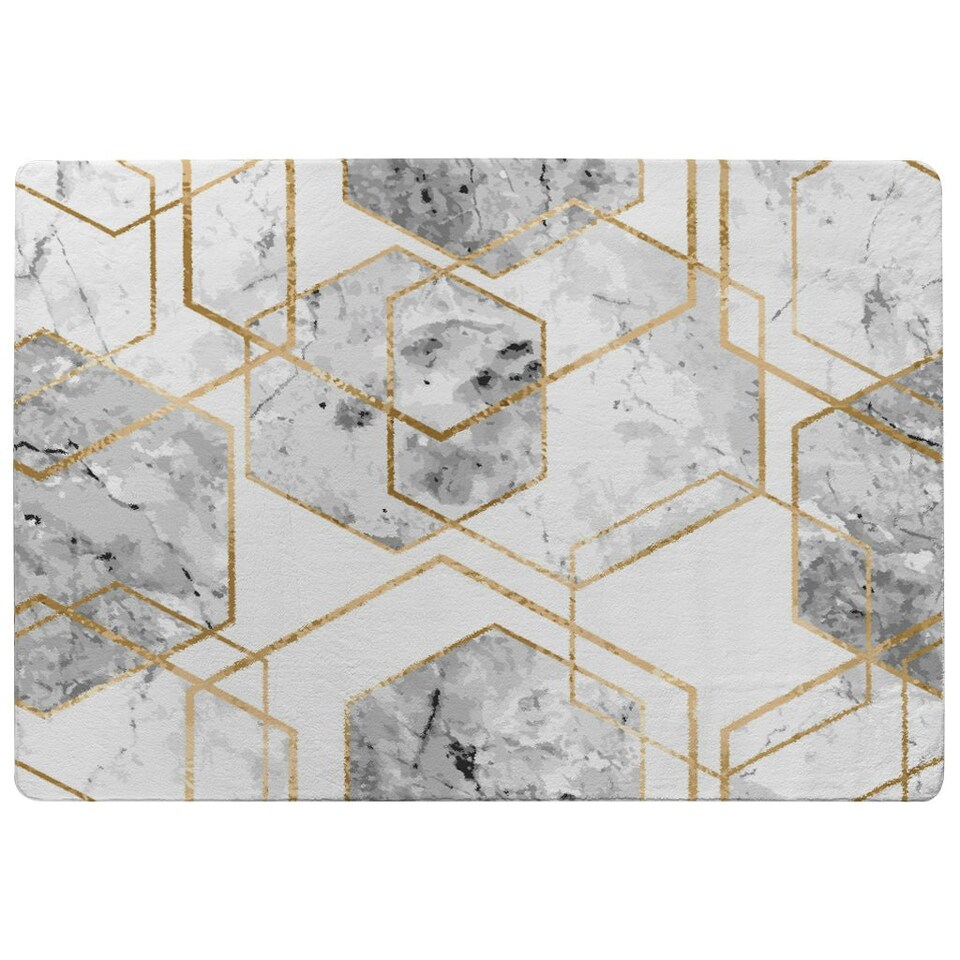 image 1 of geometric marble pattern with gold glitter (Rug) Grey | Medium: 80x150cm