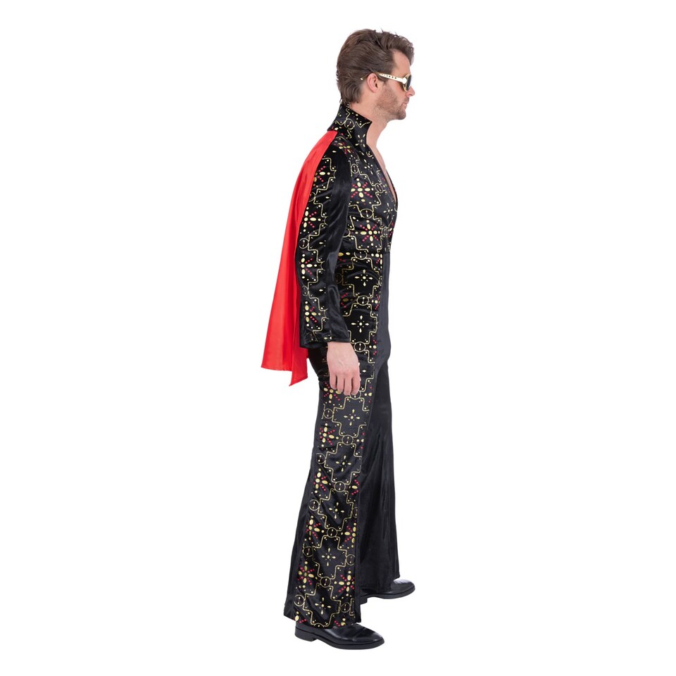 image 1 of Elvis Unisex Adult Rhinestone Costume Set | Black | Black/Red | M | 1