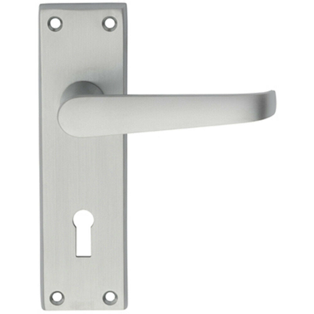 Loops PAIR Straight Victorian Handle on Lock Backplate 150 x 43mm Satin Chrome