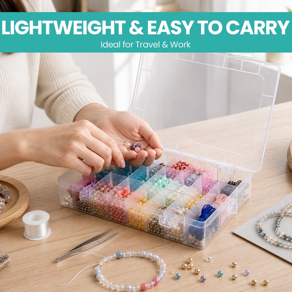 image 1 of 24 Compartment Storage Box, Clear Plastic Organiser with Dividers